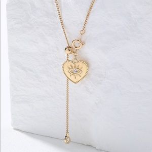 Heart Pendant Evil Eye Lariat Drop Necklace